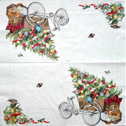 Servítka - Bicykel a vianočný stromček