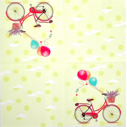 Servítka - Bicykel s levanduľou v košíku, balóny