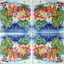Servítka - Vianočná - Anjeli na saniach