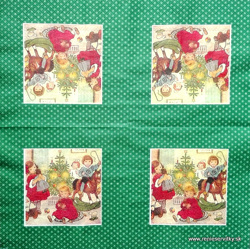 Servítka - Vintage - detičky pri vianočnom stromčeku - zelené orámovanie