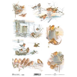Ryžový papier R1020 - Zimná príroda - Vtáčiky