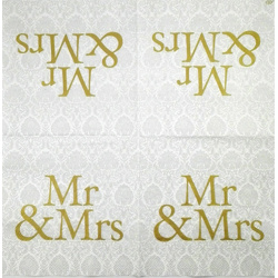 Servítka - Mr &amp; Mrs, zlatá, ornamenty