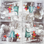 Servítka - Vintage detičky na vozíku s ružami - ...