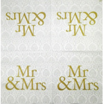 Servítka - Mr & Mrs, zlatá, ornamenty